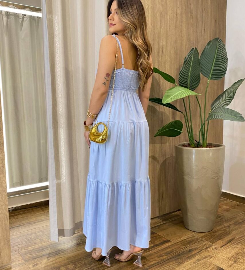 Vestido Feminino Longo Serena sem Bojo Alça Regulável Azul Claro - Fernanda Ramos Store