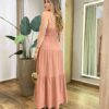 Vestido Feminino Longo Serena sem Bojo Alça Regulável Bege - Fernanda Ramos Store