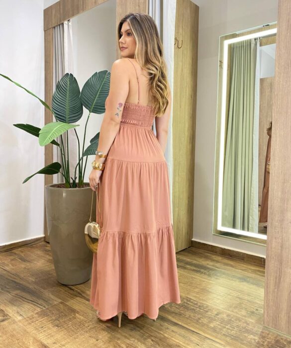 Vestido Feminino Longo Serena sem Bojo Alça Regulável Bege - Fernanda Ramos Store