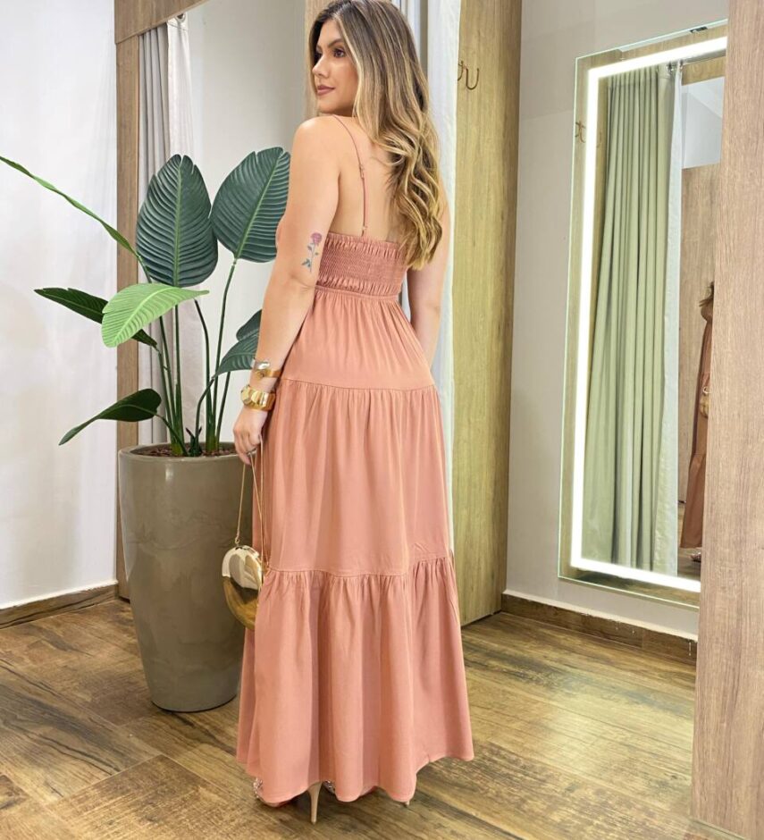 Vestido Feminino Longo Serena sem Bojo Alça Regulável Bege - Fernanda Ramos Store