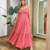 Vestido Feminino Longo Serena sem Bojo Alça Regulável Rose - Fernanda Ramos Store