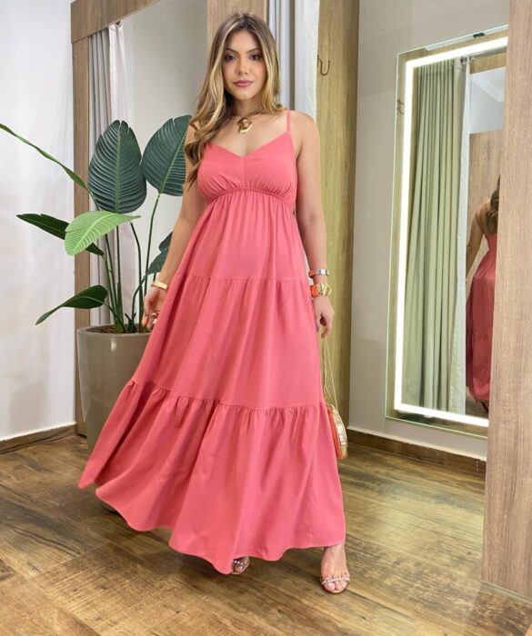 Vestido Feminino Longo Serena sem Bojo Alça Regulável Rose - Fernanda Ramos Store