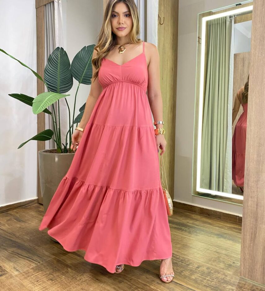 Vestido Feminino Longo Serena sem Bojo Alça Regulável Rose - Fernanda Ramos Store