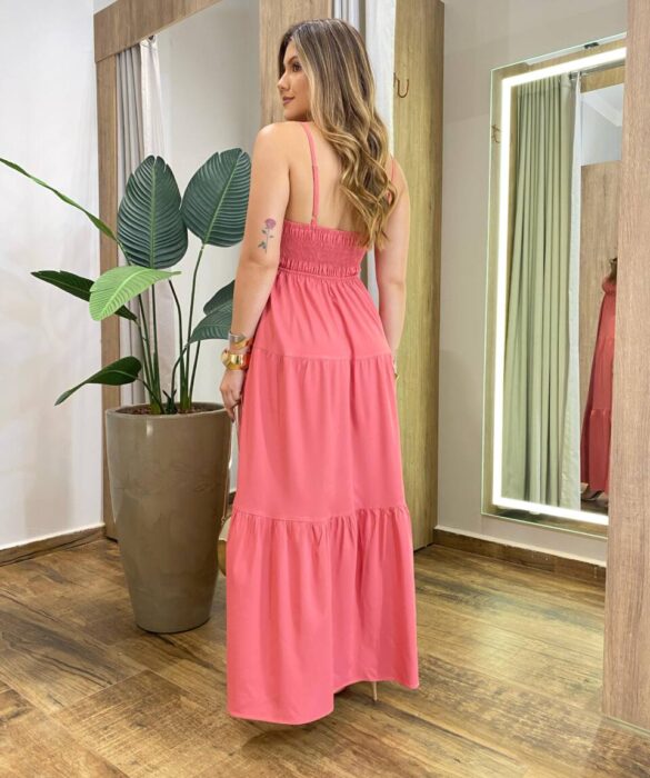 Vestido Feminino Longo Serena sem Bojo Alça Regulável Rose - Fernanda Ramos Store