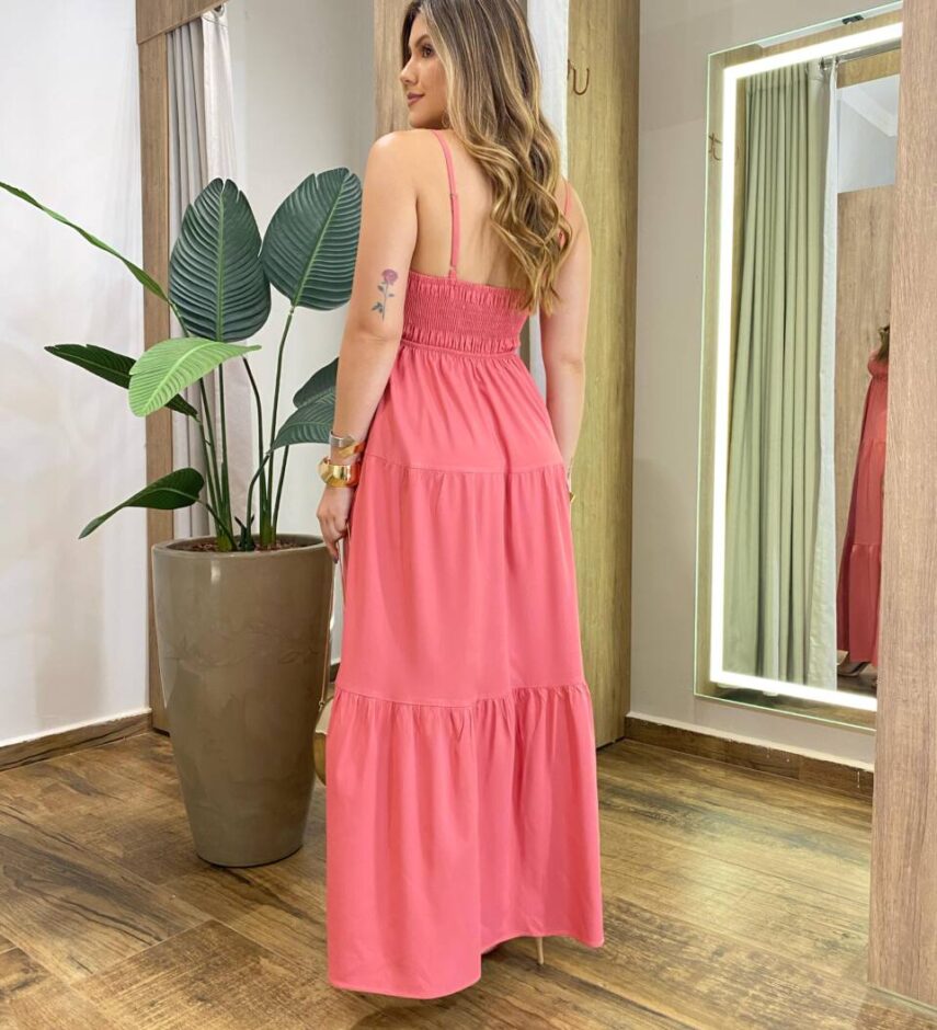 Vestido Feminino Longo Serena sem Bojo Alça Regulável Rose - Fernanda Ramos Store