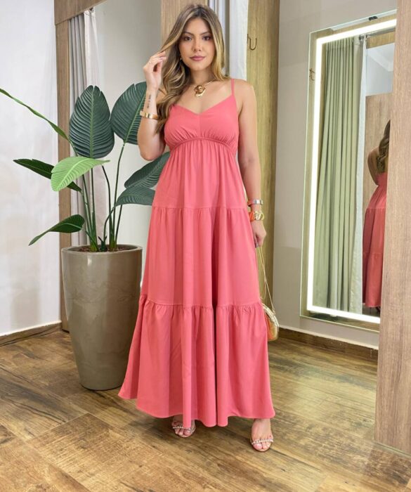 Vestido Feminino Longo Serena sem Bojo Alça Regulável Rose - Fernanda Ramos Store