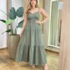 Vestido Feminino Longo Serena sem Bojo Alça Regulável Verde Militar - Fernanda Ramos Store