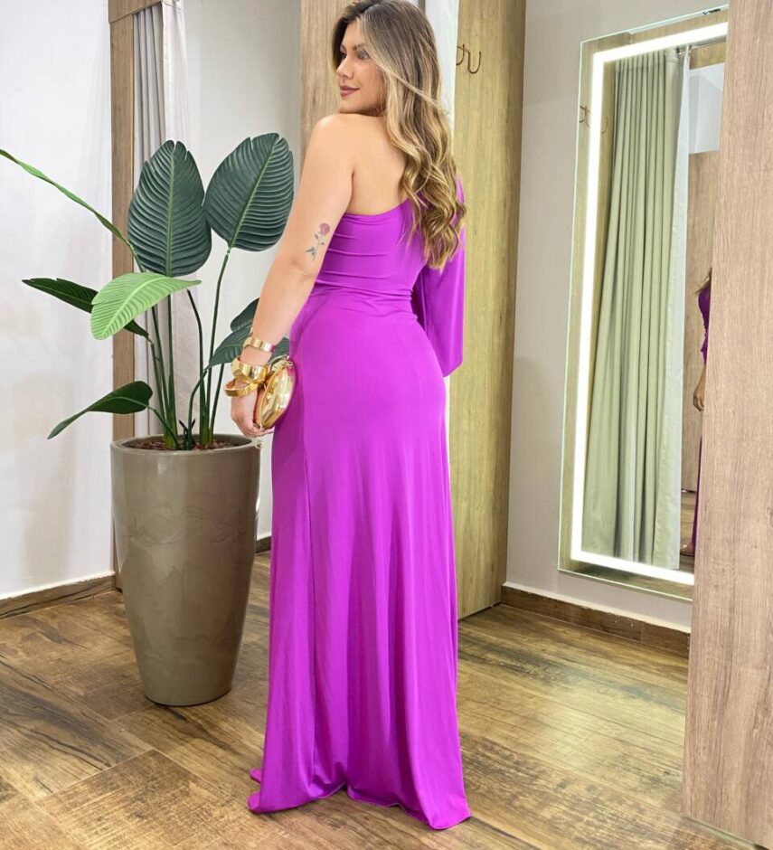 Vestido Feminino Longo Sunshine com Bojo Detalhe em Nó Fúcsia - Fernanda Ramos Store