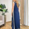 Vestido Longo Eliza Malha sem Bojo Detalhe em Fenda Azul Royal - Fernanda Ramos Store