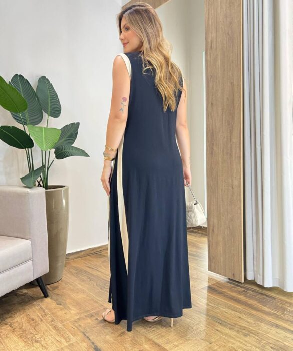 Vestido Longo Eliza Malha sem Bojo Detalhe em Fenda Preto - Fernanda Ramos Store