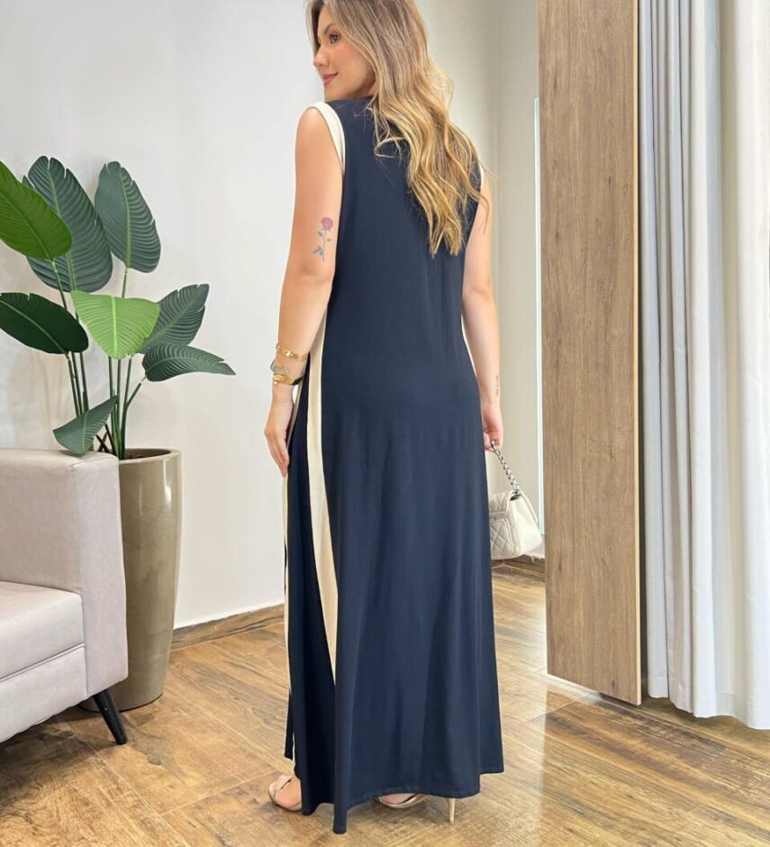 Vestido Longo Eliza Malha sem Bojo Detalhe em Fenda Preto - Fernanda Ramos Store