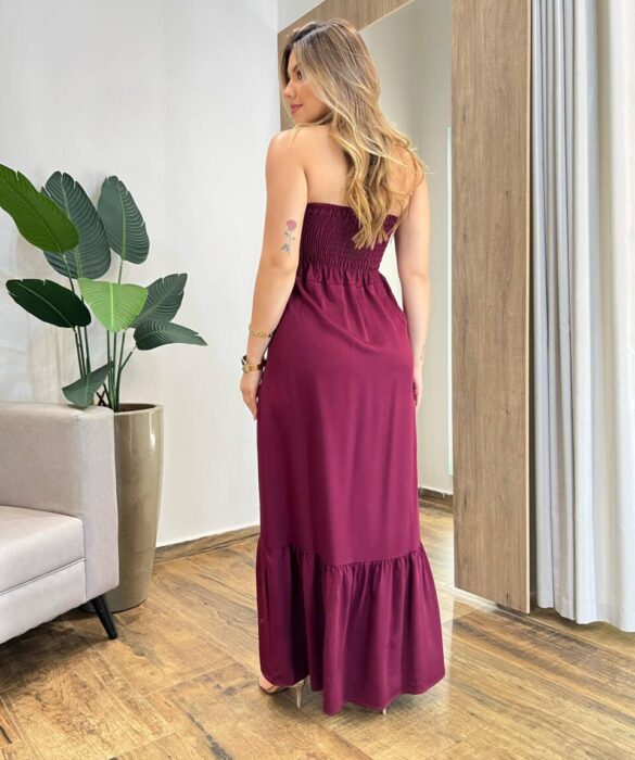 Vestido Longo Luma sem Bojo Detalhe e Amarração Marsala - Fernanda Ramos Store