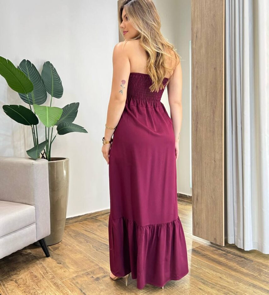 Vestido Longo Luma sem Bojo Detalhe e Amarração Marsala - Fernanda Ramos Store