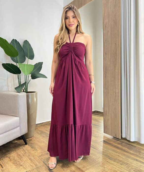 Vestido Longo Luma sem Bojo Detalhe e Amarração Marsala - Fernanda Ramos Store