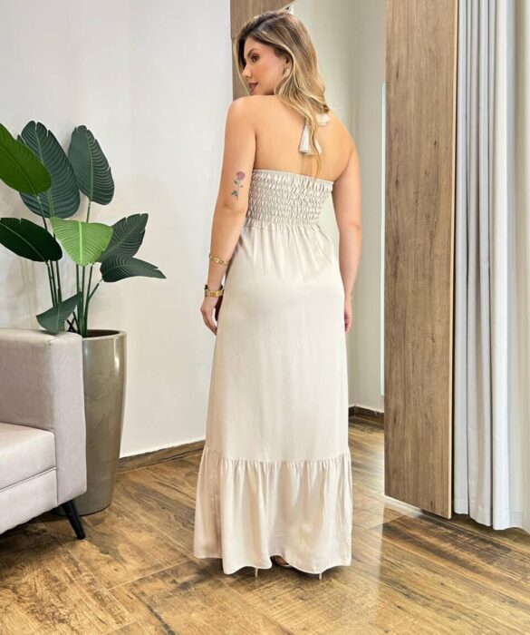 Vestido Longo Luma sem Bojo Detalhe e Amarração Nude - Fernanda Ramos Store