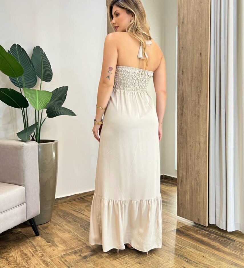 Vestido Longo Luma sem Bojo Detalhe e Amarração Nude - Fernanda Ramos Store