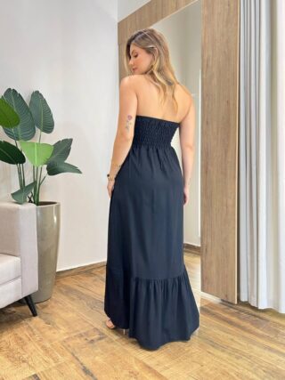 Vestido Longo Luma sem Bojo Detalhe e Amarração Preto - Fernanda Ramos Store