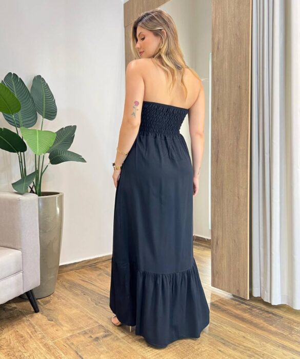 Vestido Longo Luma sem Bojo Detalhe e Amarração Preto - Fernanda Ramos Store