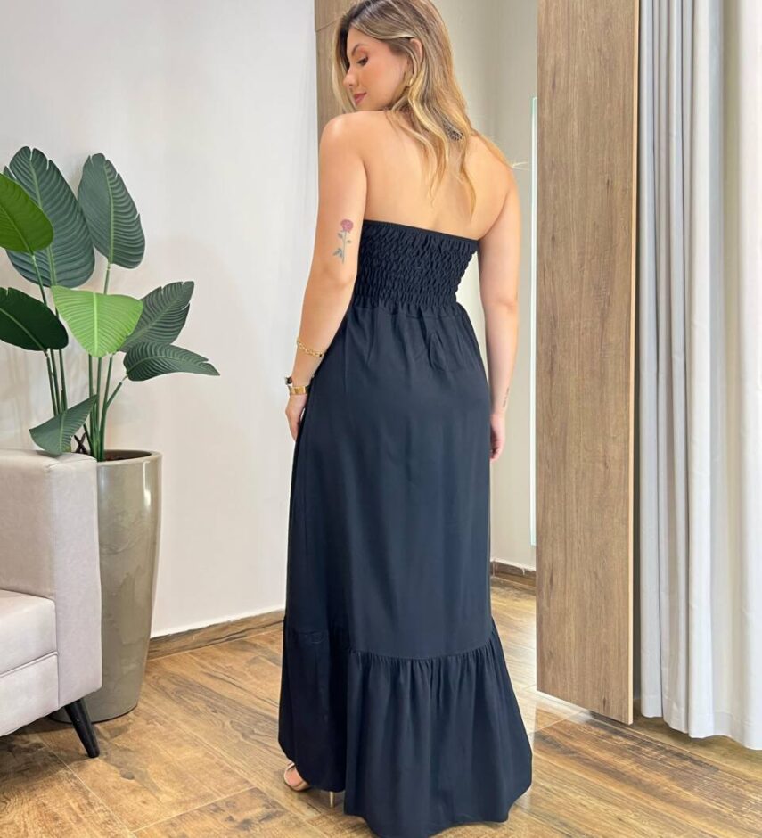 Vestido Longo Luma sem Bojo Detalhe e Amarração Preto - Fernanda Ramos Store