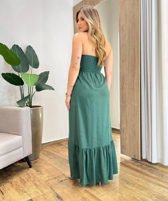 Vestido Longo Luma sem Bojo Detalhe e Amarração Verde - Fernanda Ramos Store