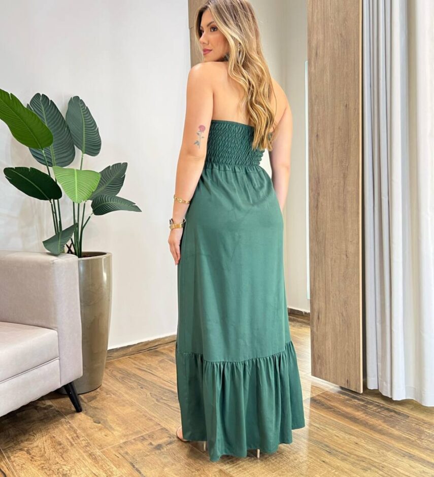 Vestido Longo Luma sem Bojo Detalhe e Amarração Verde - Fernanda Ramos Store