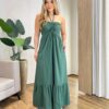 Vestido Longo Luma sem Bojo Detalhe e Amarração Verde - Fernanda Ramos Store