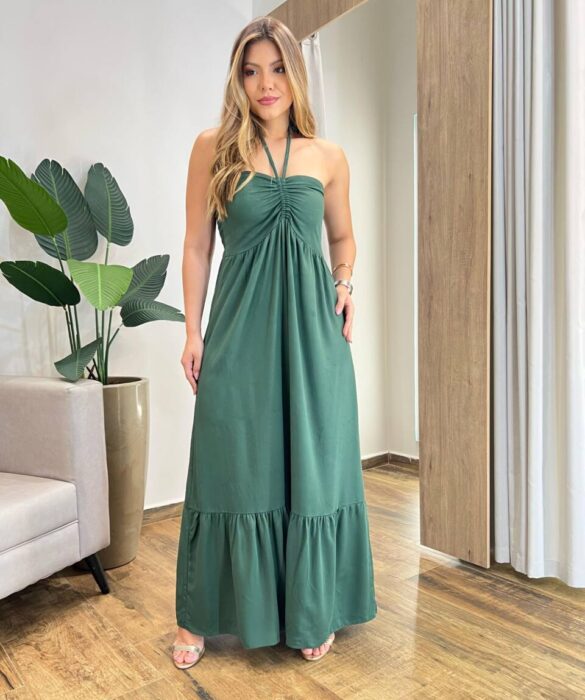 Vestido Longo Luma sem Bojo Detalhe e Amarração Verde - Fernanda Ramos Store