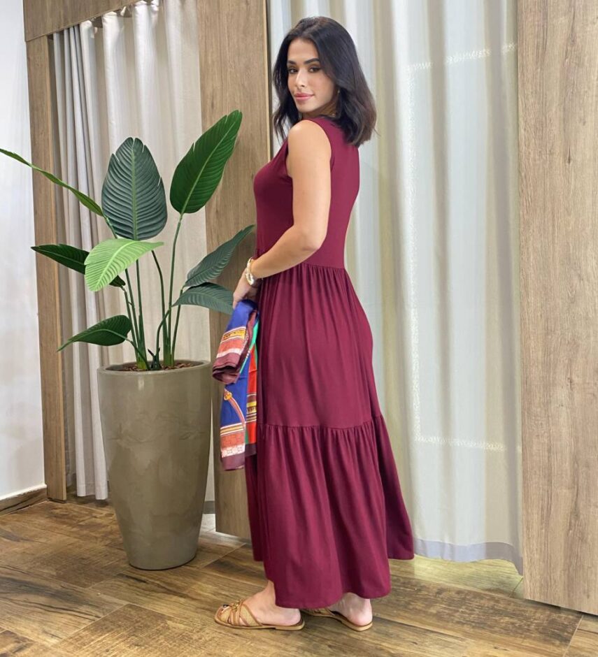 Vestido Longo Niky sem Bojo Malha Marsala - Fernanda Ramos Store