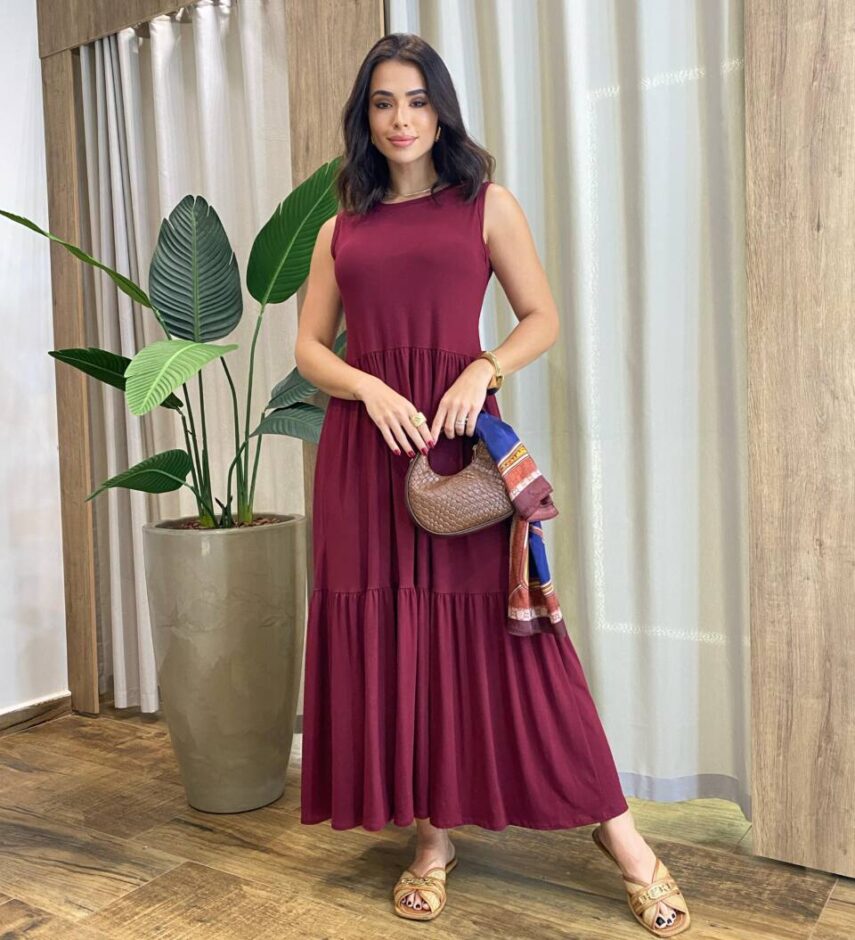 Vestido Longo Niky sem Bojo Malha Marsala - Fernanda Ramos Store