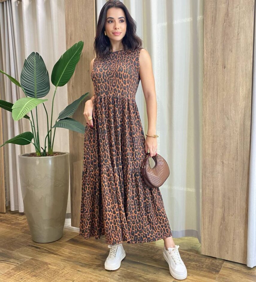 Vestido Longo Niky sem Bojo Malha Animal Print - Fernanda Ramos Store