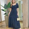 Vestido Longo sem Bojo Manga Curta Pipoquinha Preto - Fernanda Ramos Store