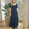 Vestido Longo sem Bojo Manga Curta Pipoquinha Preto - Fernanda Ramos Store