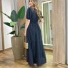 Vestido Longo sem Bojo Manga Curta Pipoquinha Preto - Fernanda Ramos Store