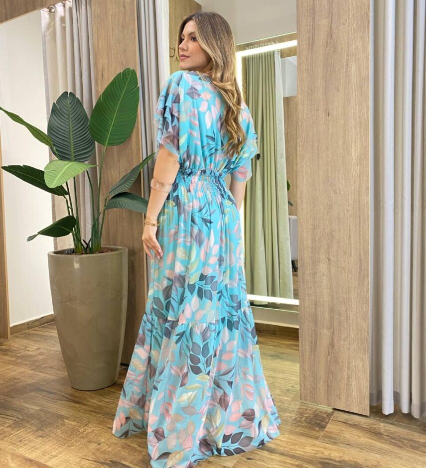 Vestido Longo sem Bojo Plus Estampado em Tule Verde - Fernanda Ramos Store
