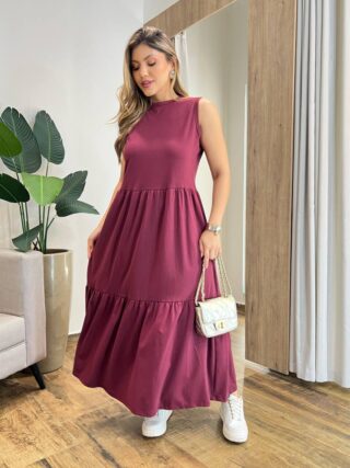 Vestido Longo Zury sem Bojo Comfort Cavado Marsala - Fernanda Ramos Store