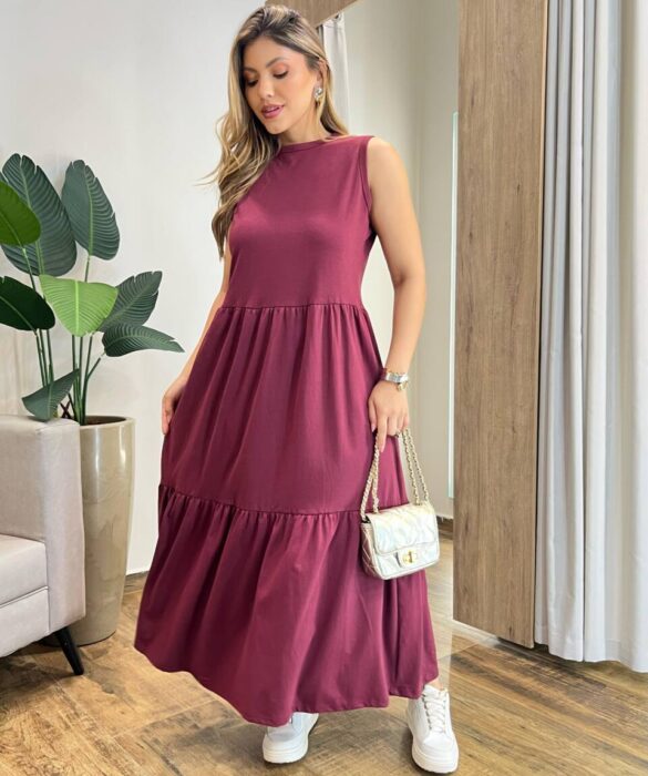 Vestido Longo Zury sem Bojo Comfort Cavado Marsala - Fernanda Ramos Store