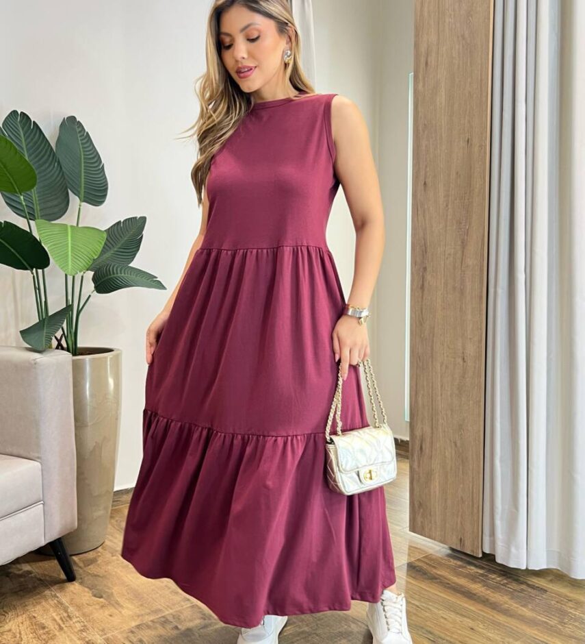 Vestido Longo Zury sem Bojo Comfort Cavado Marsala - Fernanda Ramos Store