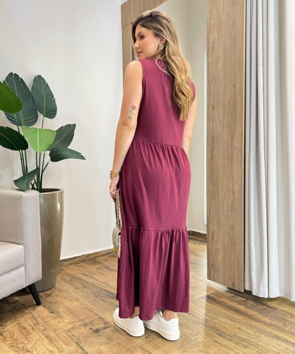 Vestido Longo Zury sem Bojo Comfort Cavado Marsala - Fernanda Ramos Store