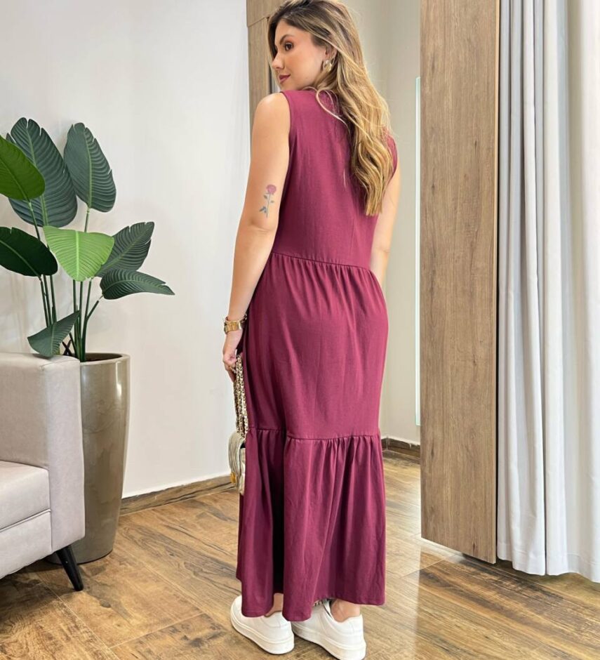 Vestido Longo Zury sem Bojo Comfort Cavado Marsala - Fernanda Ramos Store