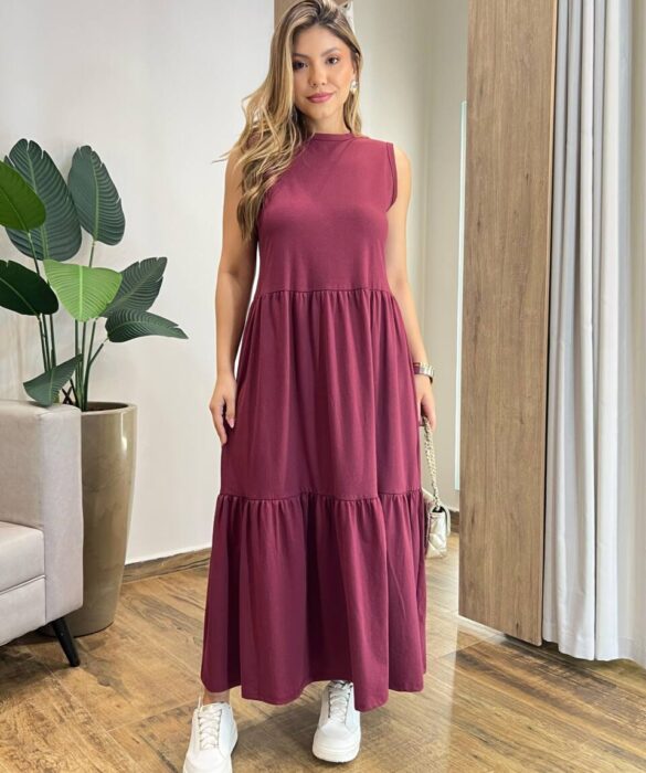 Vestido Longo Zury sem Bojo Comfort Cavado Marsala - Fernanda Ramos Store