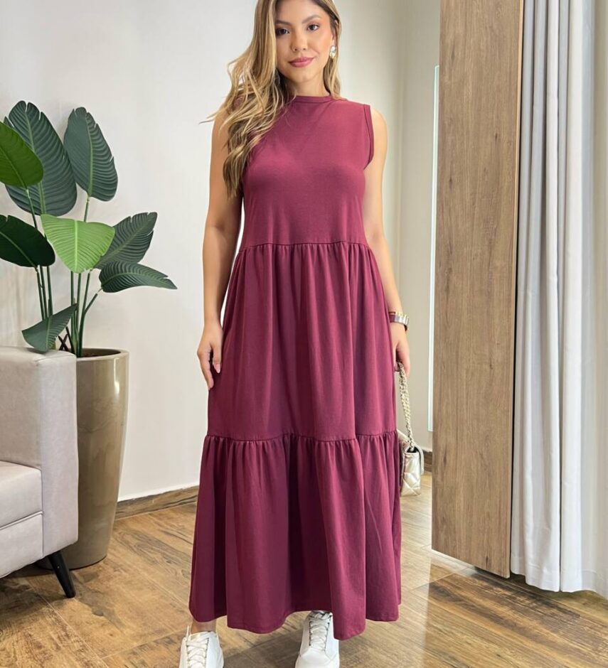 Vestido Longo Zury sem Bojo Comfort Cavado Marsala - Fernanda Ramos Store