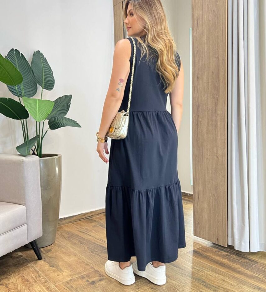 Vestido Longo Zury sem Bojo Comfort Cavado Preto - Fernanda Ramos Store