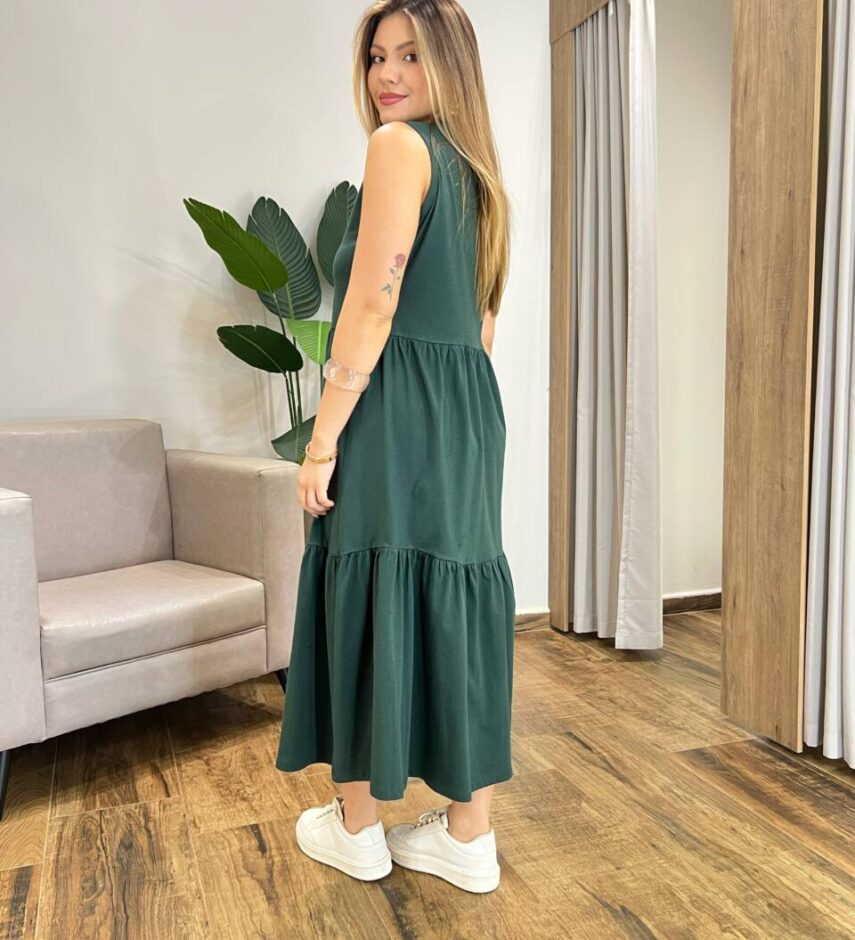 Vestido Longo Zury sem Bojo Comfort Cavado Verde Militar - Fernanda Ramos Store