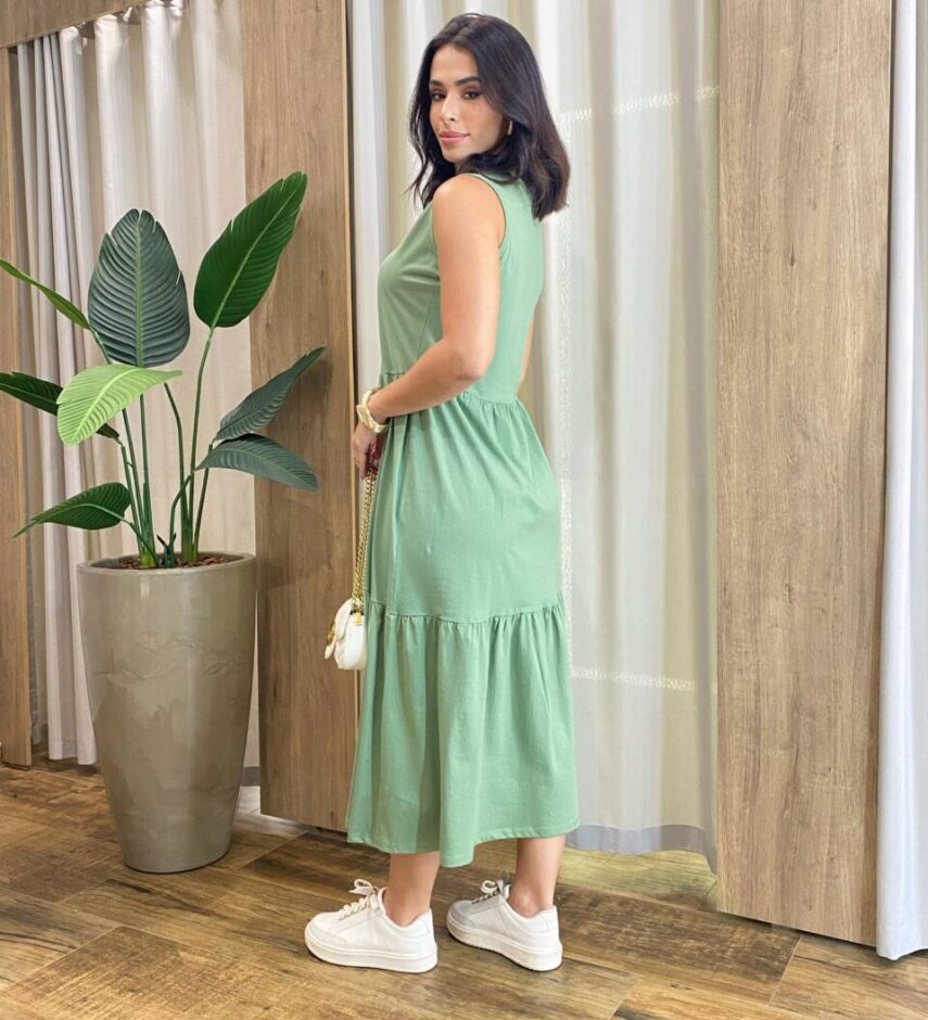Vestido Longo Zury sem Bojo Comfort Cavado Verde Oliva - Fernanda Ramos Store