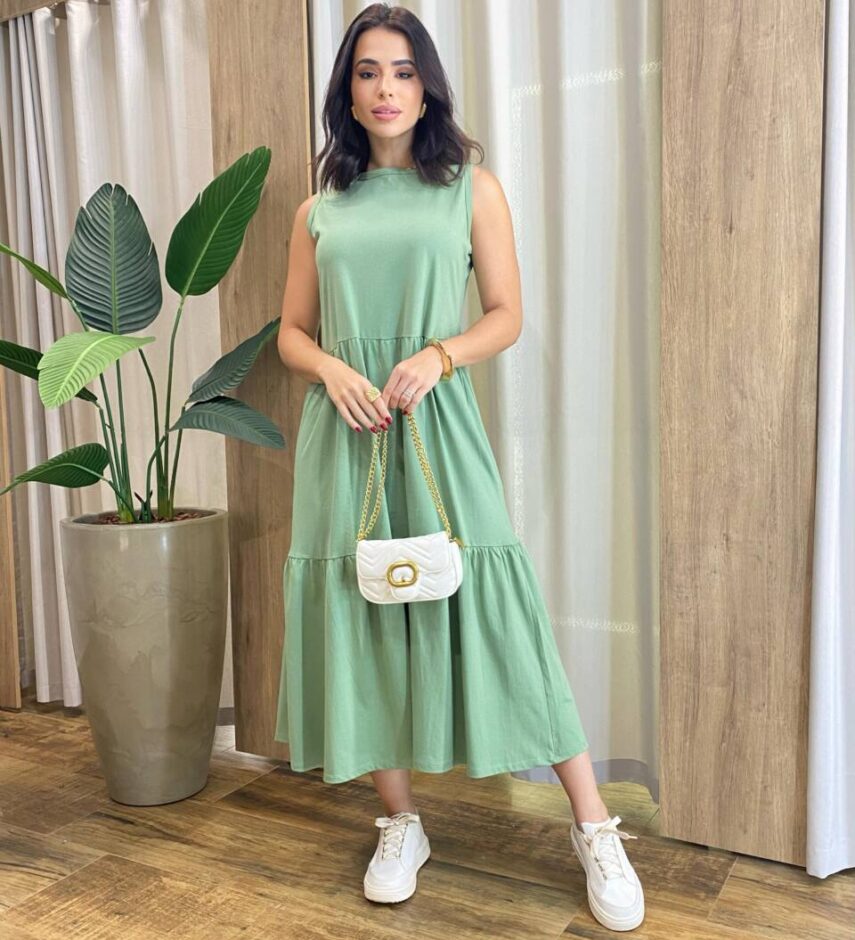 Vestido Longo Zury sem Bojo Comfort Cavado Verde Oliva - Fernanda Ramos Store