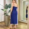 Vestido Midi Evelyn sem Bojo Fenda Lateral e Zíper Azul - Fernanda Ramos Store