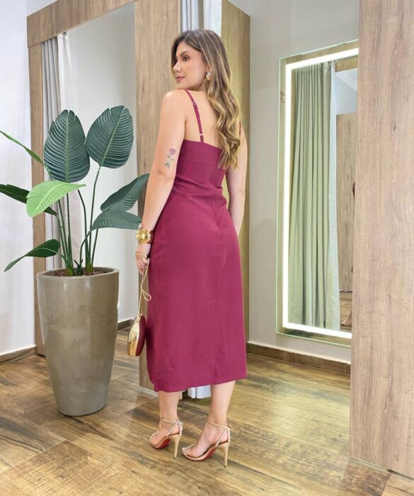 Vestido Midi Evelyn sem Bojo Fenda Lateral e Zíper Vinho - Fernanda Ramos Store