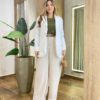 Blazer Feminino Boss Alfaiataria Manga Longa Bolso Falso Branco - Fernanda Ramos Store