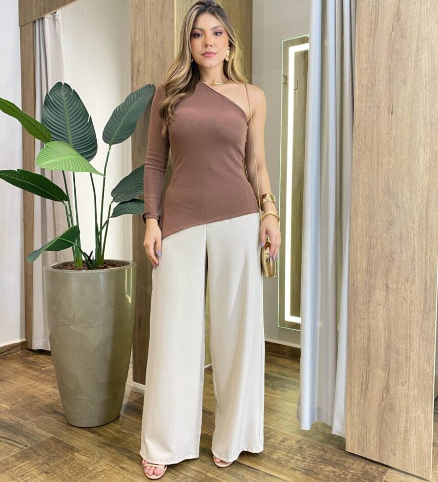 Blusa Feminina Canelada Belly com Bojo Nula Manga Chocolate - Fernanda Ramos Store