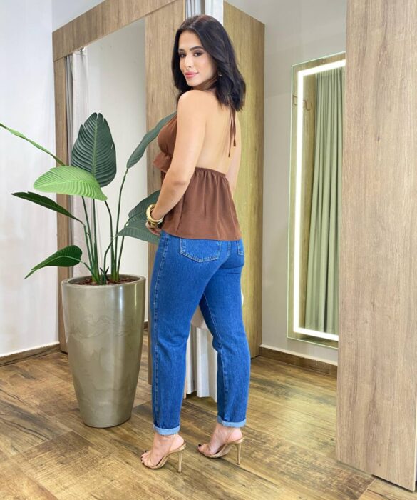 Blusa Feminina Crepe Stephani sem Bojo Frente Única Marrom - Fernanda Ramos Store